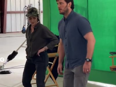 Chris Pratt is doing some dance moves as Tyner Rushing is following her.